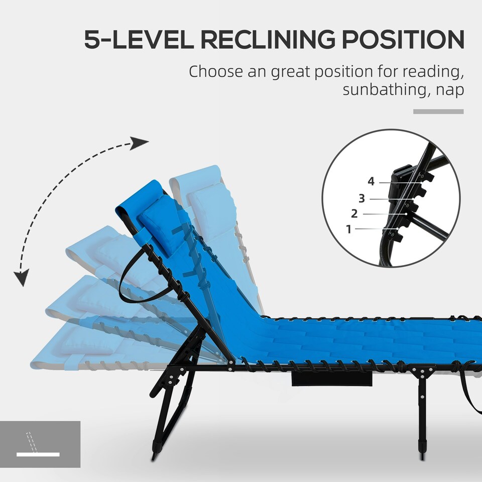image 1 of Outsunny Foldable Sun Lounger Set, 2 Pieces Sun Lounger w/ Padded Seat Blue