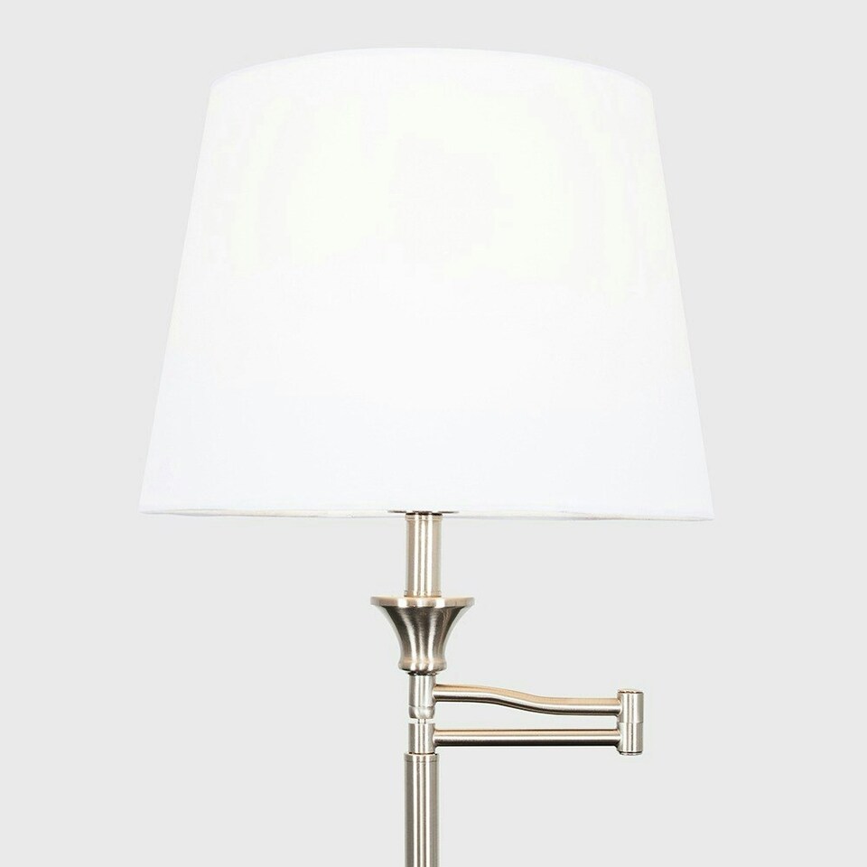 image 1 of ValueLights Sinatra Brushed Silver Floor Lamp with Medium White Tapered Shade and LED Bulb