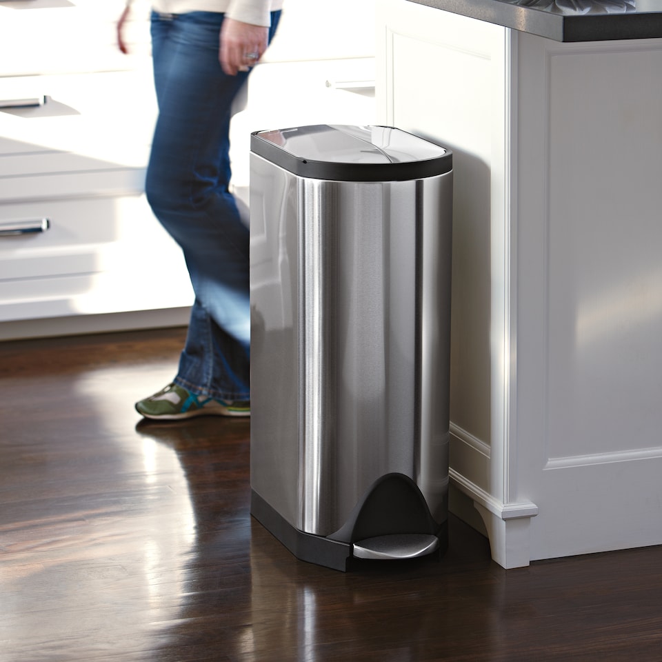 image 1 of Simplehuman 40L Slim Butterfly Recycling Kitchen Pedal Bin, Brushed Stainless Steel