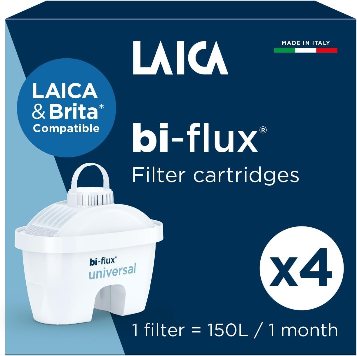 LAICA bi-Flux Water Filter Cartridges 4pk - Fits Brita Jugs