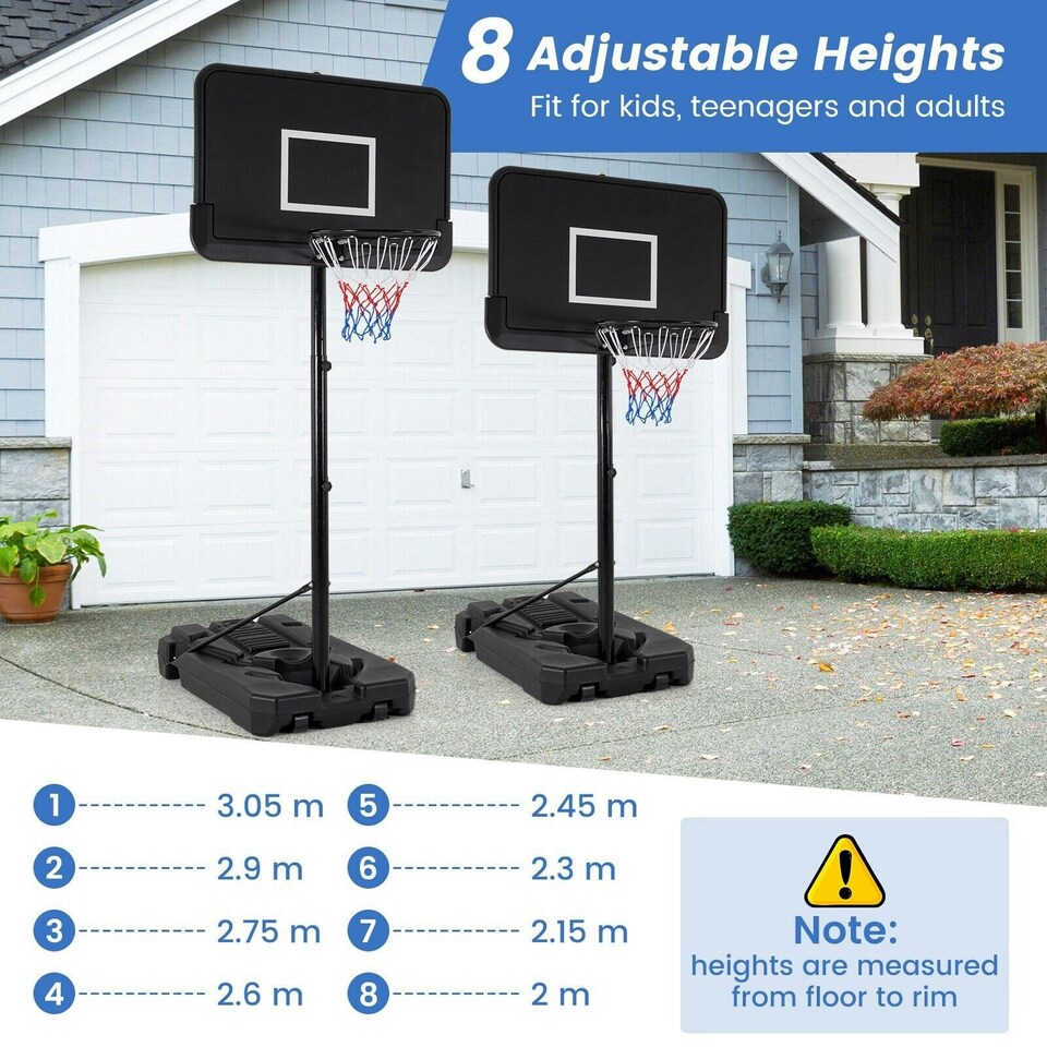 image 1 of COSTWAY Adjustable Portable Basketball Hoop Goal System Black | Standard