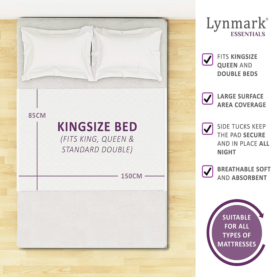 image 1 of Incontinence Bed Pads with Tucks - Cotton King size 100% Waterproof Incontinence Sheet for Adults - Reusable Bed Wetting Mat, Absorbs Up To 3L, 85x150 cm White White | 1 pack | King