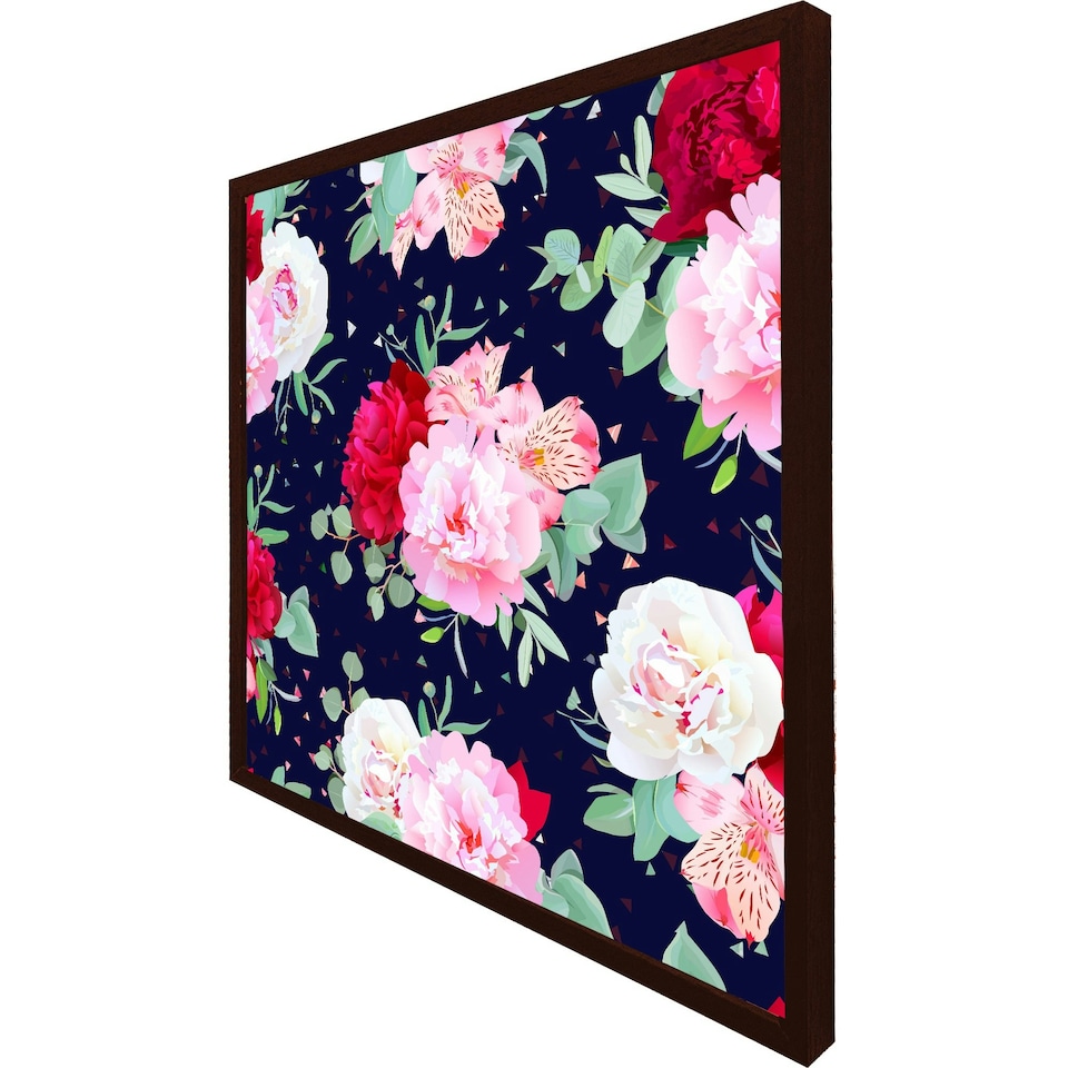 image 1 of Roses on navy (Picture Frame) Brown | L