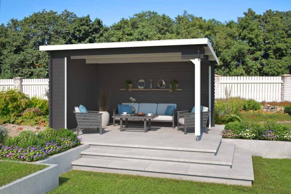 image 1 of Columbus-Log Cabin, Wooden Garden Room, Timber Summerhouse, Home Office - L435 x W349 x H245.1 cm | Brown