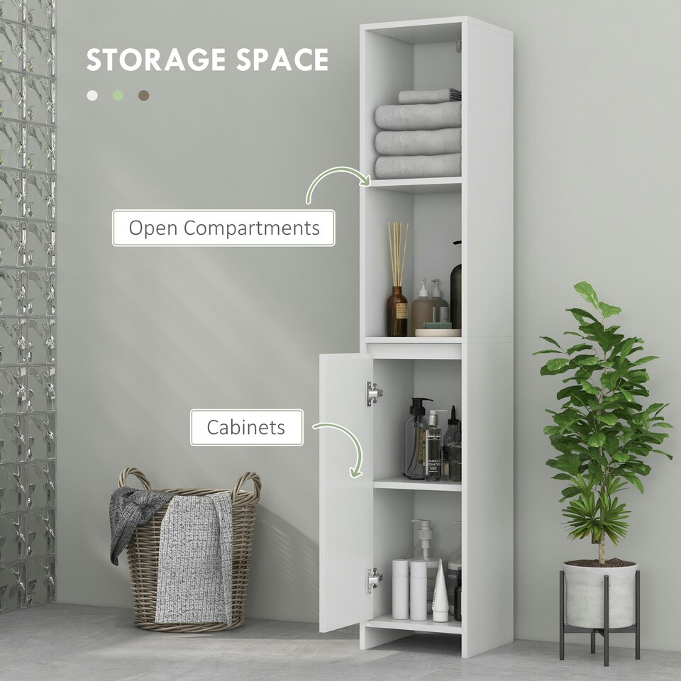 image 1 of HOMCOM Narrow Bathroom Cabinet, Slim Bathroom Cupboard, White White