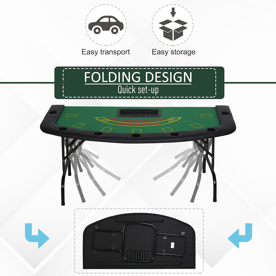 image 1 of HOMCOM 7-Player Folding Poker Table, Chip Tray, Cup Holders, 182 x 91 cm