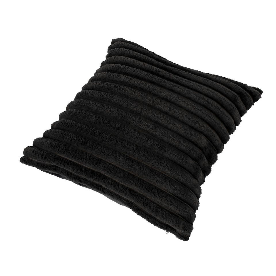 image 1 of OHS 2 x Faux Fur Matte Velvet Fleece Thick Ribbed Cushion Covers, 45x45cm - Black