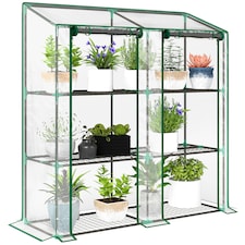 Outsunny Mini Green House with 3 Tier Shelves, 151H x 143W x 46Dcm, Clear