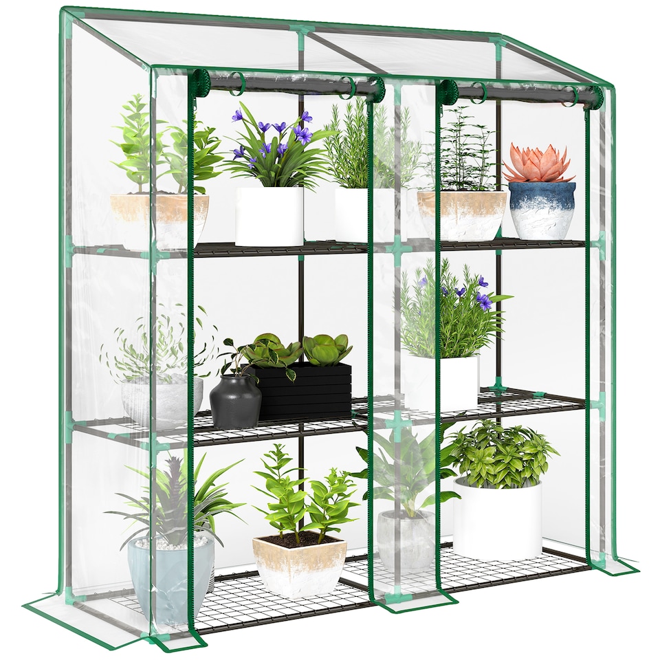 image 1 of Outsunny Mini Green House with 3 Tier Shelves, 151H x 143W x 46Dcm, Clear