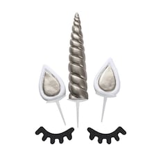 Haven Large Unicorn Cake Decoration With 1 horn, 2 ears and 2 eyelashes., Silver