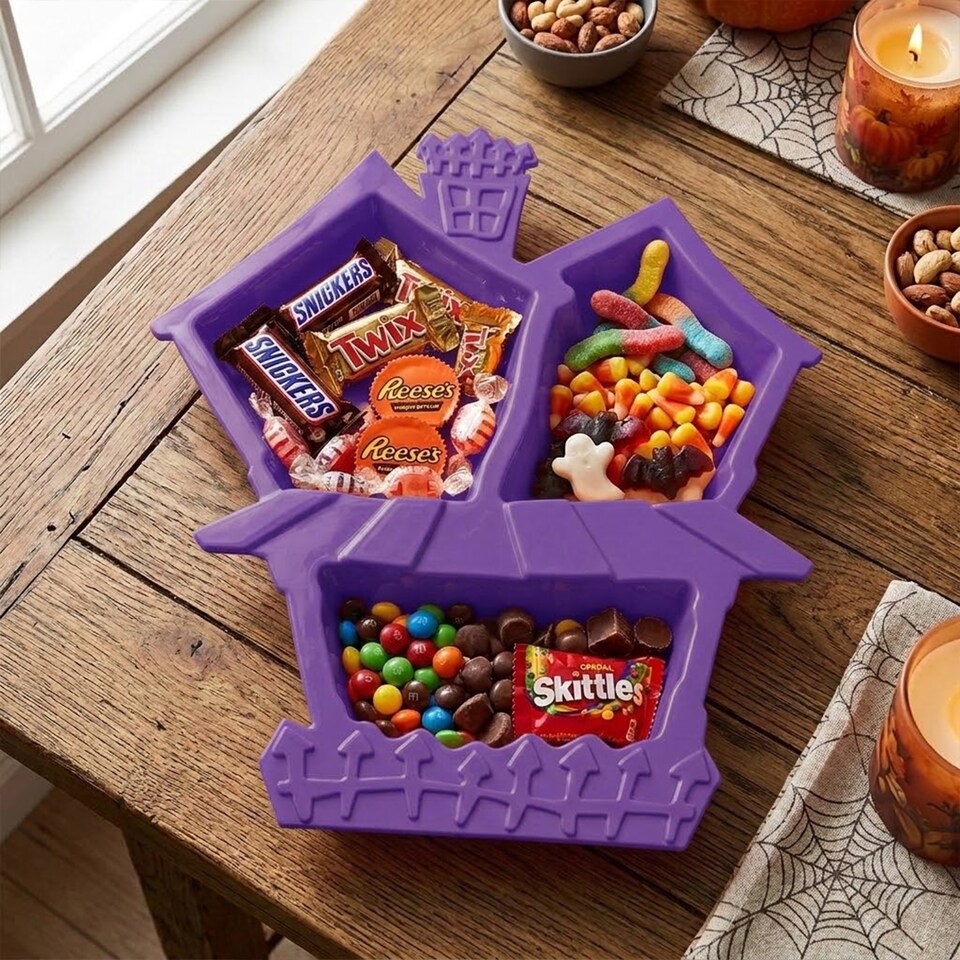 image 1 of Purple Haunted House Halloween Plastic Snack Tray 32cm