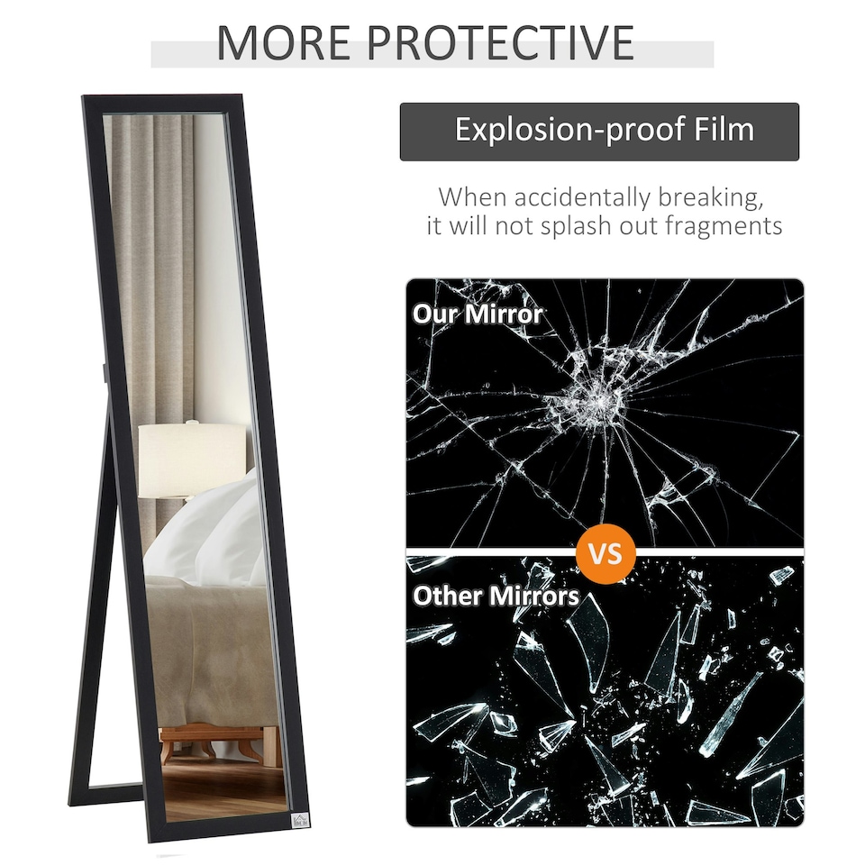 image 1 of HOMCOM Full Length Mirror, Floor Standing or Wall-Mounted Long Mirror, Black