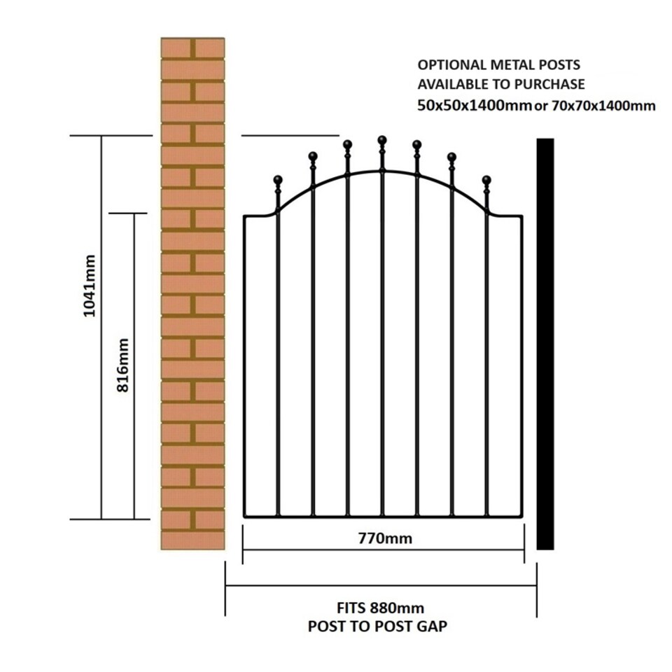 image 1 of Manor-Weston Low Ball Top Single Gate - Solid Steel - Fits Gap of 880 mm x 1041 mm High - Electro Galvanised/Black Powder Coated | Black | 1