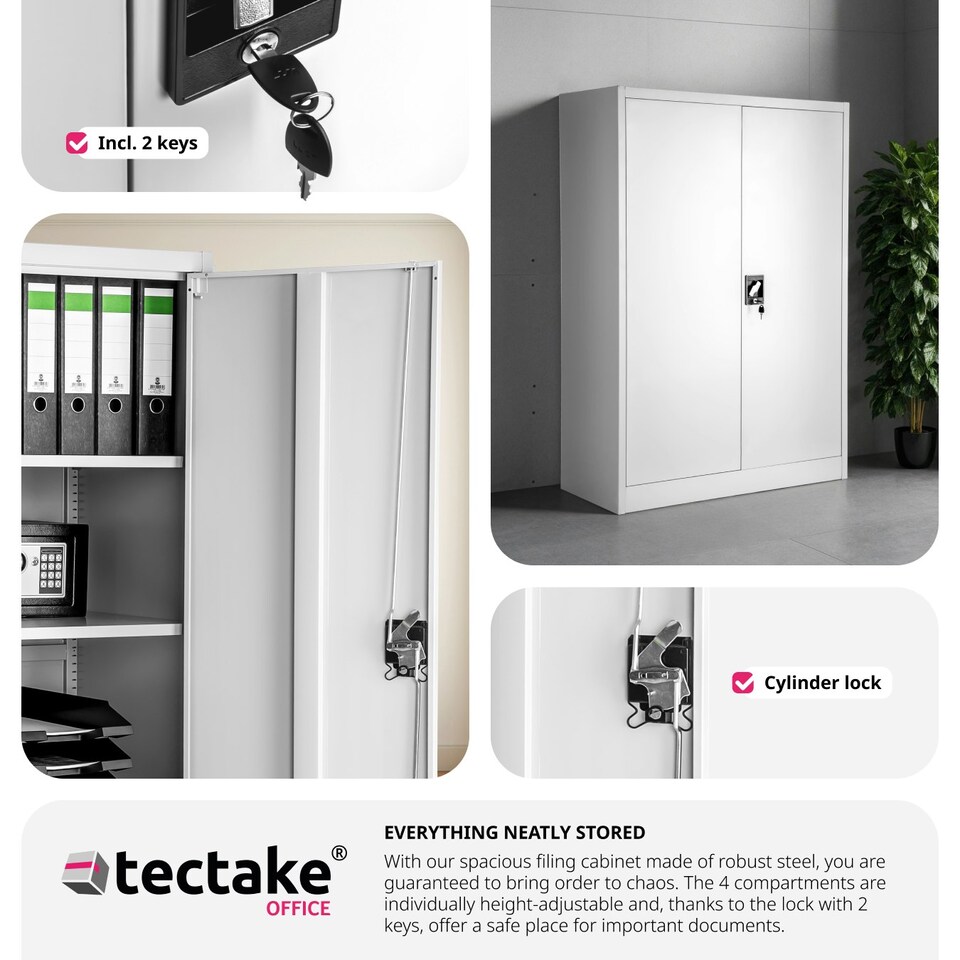 image 1 of Filing Cabinet - 4 adjustable shelves, lockable, 140 x 90 x 40 cm Grey