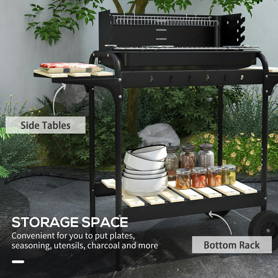 image 1 of Outsunny Charcoal Barbecue BBQ Grill Trolley W/ 5-level Grill Height Ash Catcher