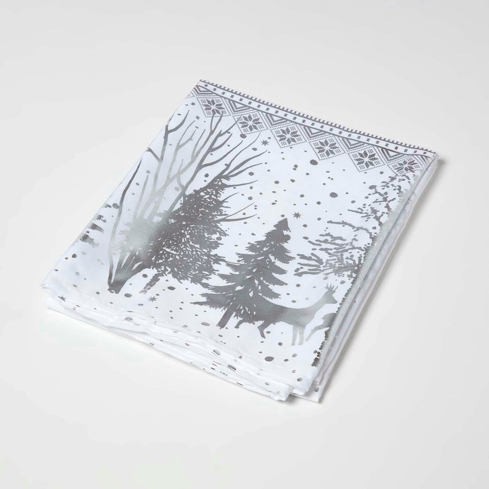 image 1 of Homescapes Silver Forest Christmas Table Cloth - 132 x 228 cm Silver