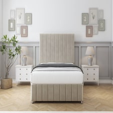 Sloomy California Cream Plush Divan Bed With Mattress No Drawers With 54" Floor Standing Headboard & 12" Matching Footboard 2'6 Small Single | Cream | Cream | Small Single | 1