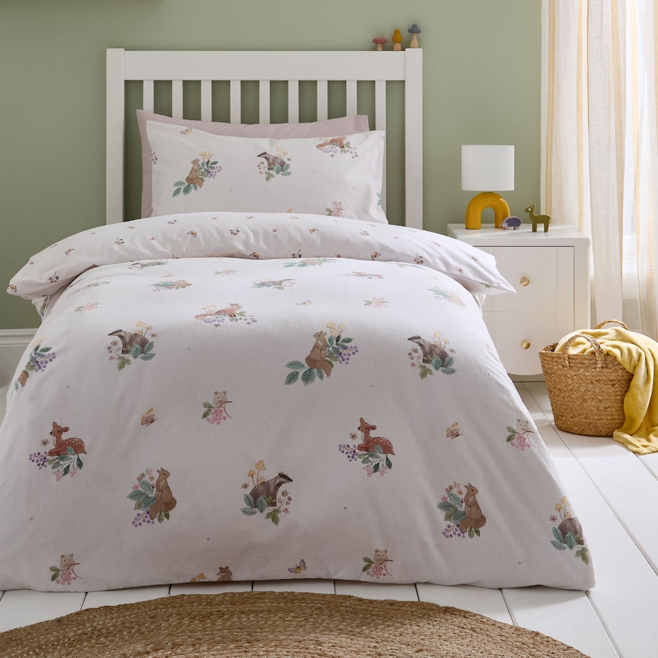 image 1 of Catherine Lansfield Brushed Forest Friends Reversible Duvet Cover Set