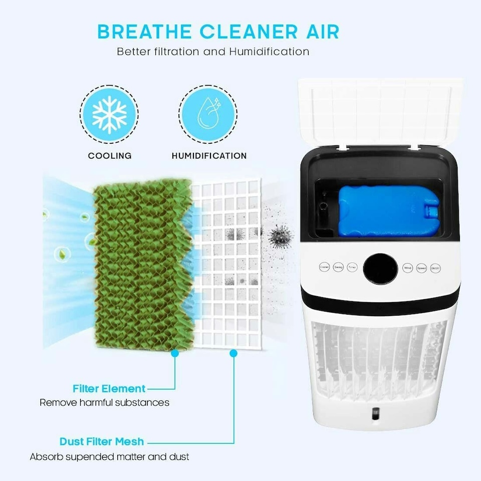image 1 of PureMate 4L Portable Air Cooler with 4 Operating Modes, LED Display, Timer & Remote Control