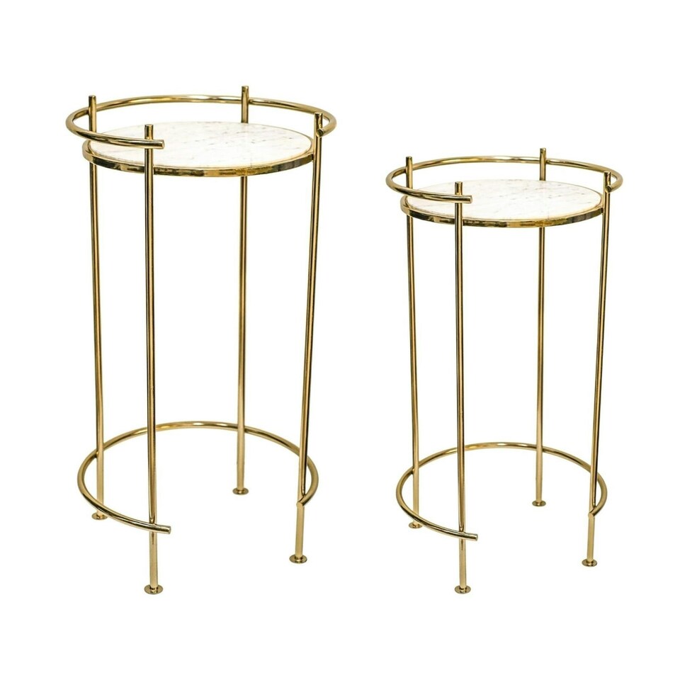 image 1 of Opulence Set of 2 Nested Side Tables Marble/Gold Gold