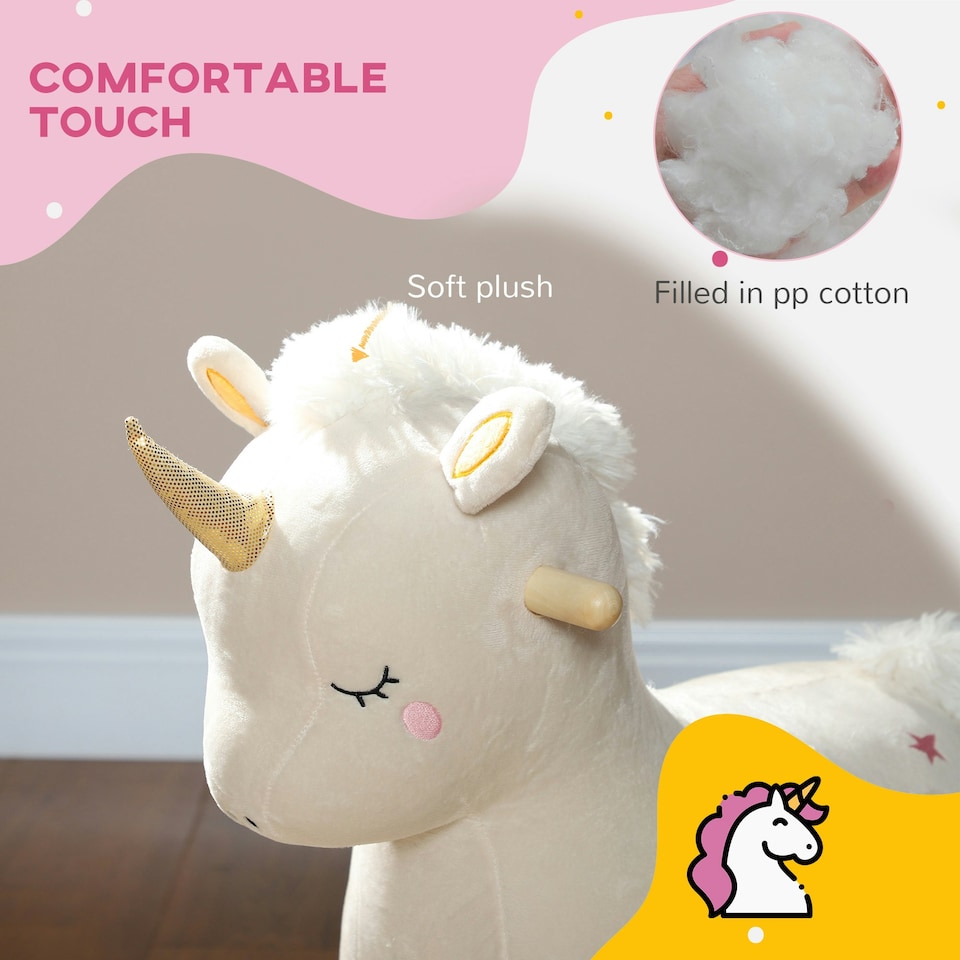 image 1 of AIYAPLAY Rocking Horse with Unicorn Design, Sounds for Ages 2-4 Years, White