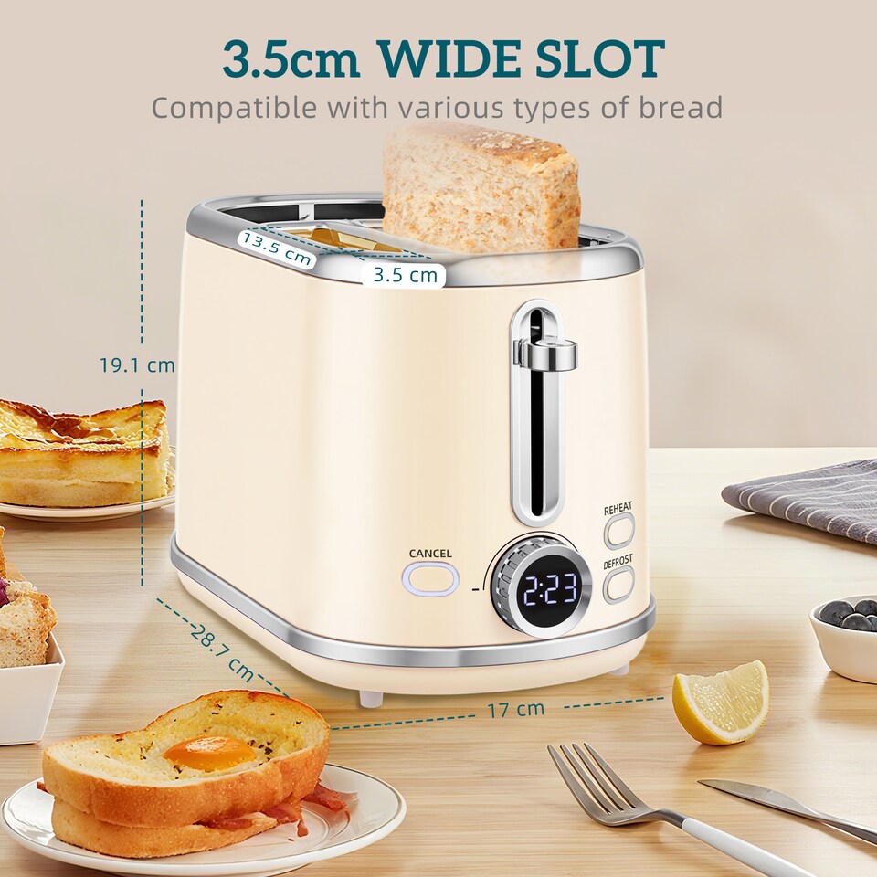 image 1 of HOMCOM Kettle and Toaster Set with LED Screen, 1.7L 3000W Retro Rapid Boil Jug Kettle with Keep Warm Memory Function, 2 Slice Toaster with 6 Browning Controls, Crumb Tray, Cream | Cream