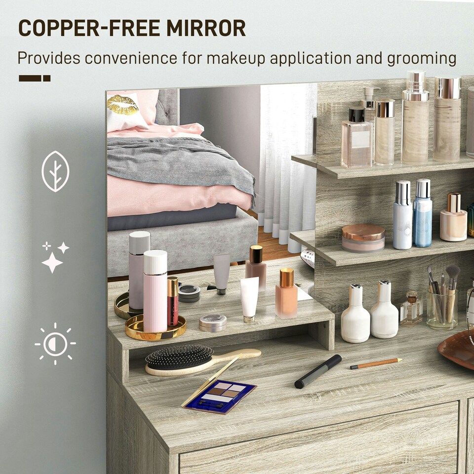 image 1 of HOMCOM Dressing Table with Mirror and Stool, Makeup Desk for Bedroom Brown | White