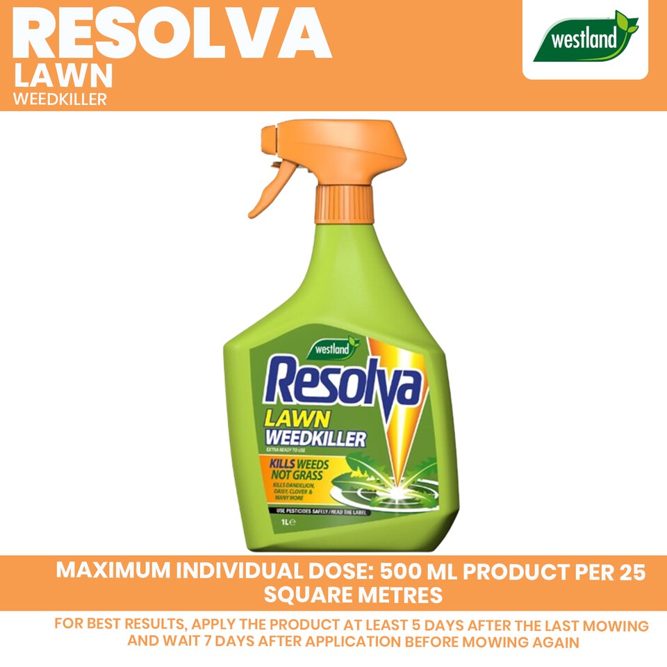image 1 of Resolva Lawn Weedkiller Extra Ready to Use 1L Broadleaf Weed Control Glyphosate Free | Yellow