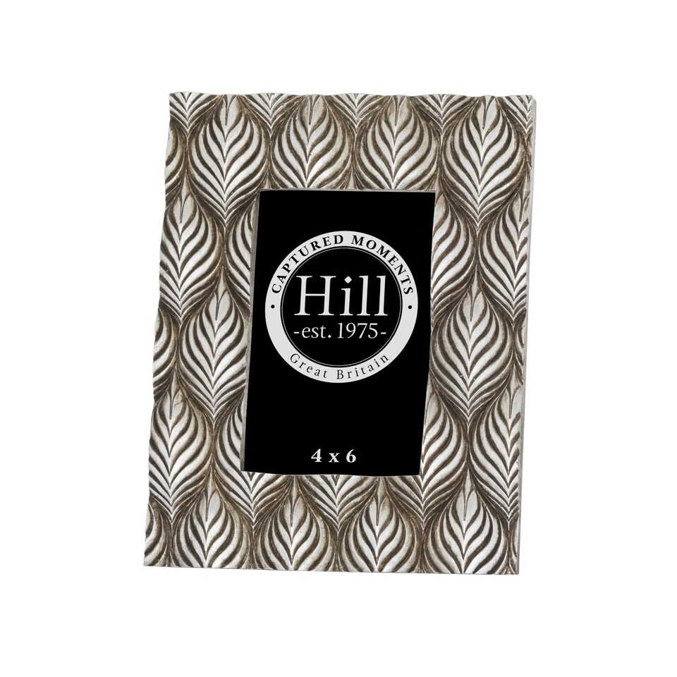 image 1 of Hill Interiors Metallic Leaf Effect Design Photo Frame - Silver/Black - 4 x 6in
