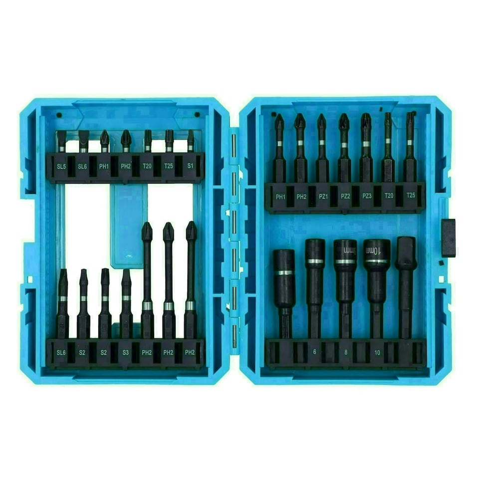 image 1 of Impact Screwdriver And Nut Driver Bits Phillips Pozi Slotted 26pc Shallow + Deep
