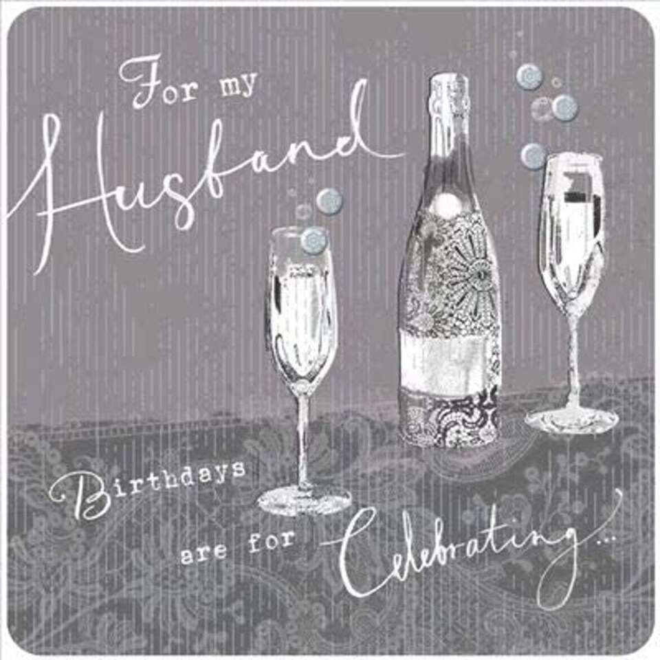 image 1 of Elegant Husband Birthday Card Accented in Silver and Sequins