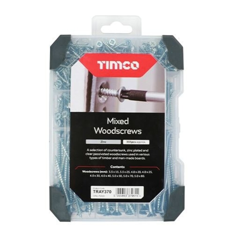 image 1 of Timco - Mixed Tray – Woodscrews - Zinc (Size 340pcs - 340 Pieces)