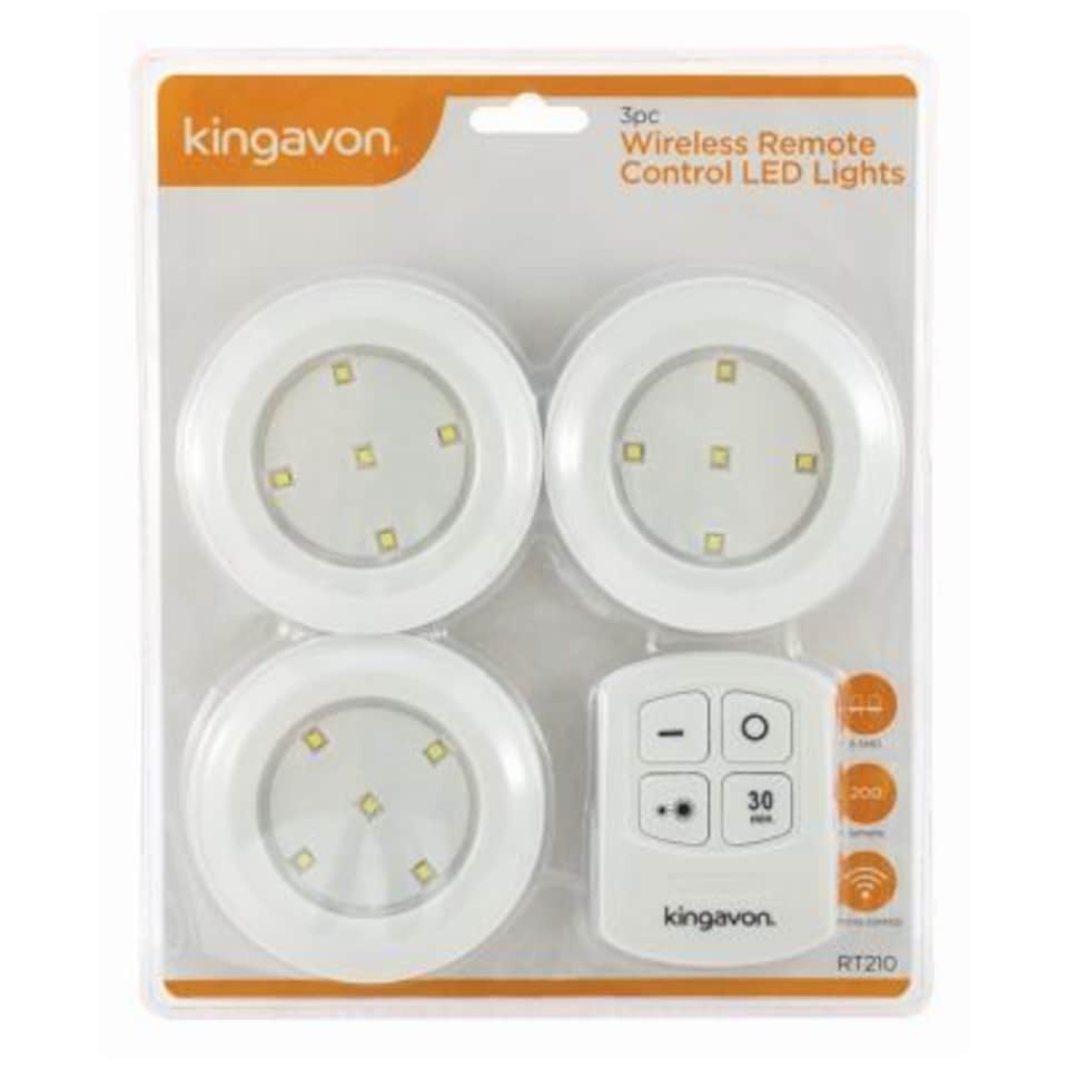 Kingavon Remote Plastic Puck Lights - 5 LED - White - Pack of 3