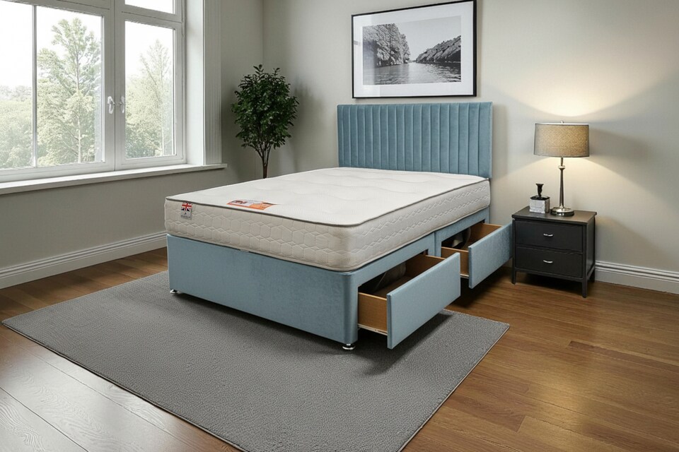 image 1 of Emily Plush Bed Set With Mattress, 2 Drawers Same Side & 24"Headboard