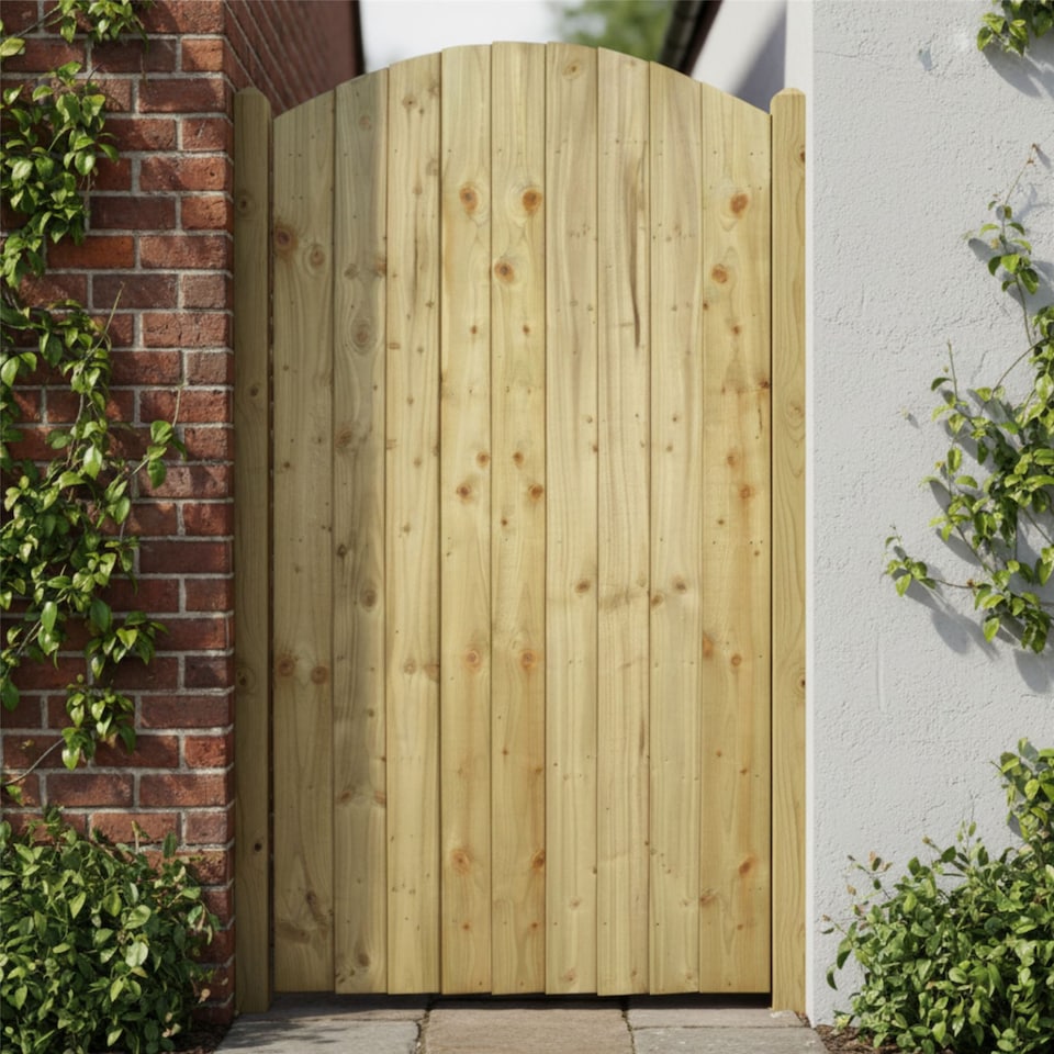 image 1 of Arch Top Wooden Garden Gate 6ft x 3.5ft Feather Edge Fully Framed Treated Door