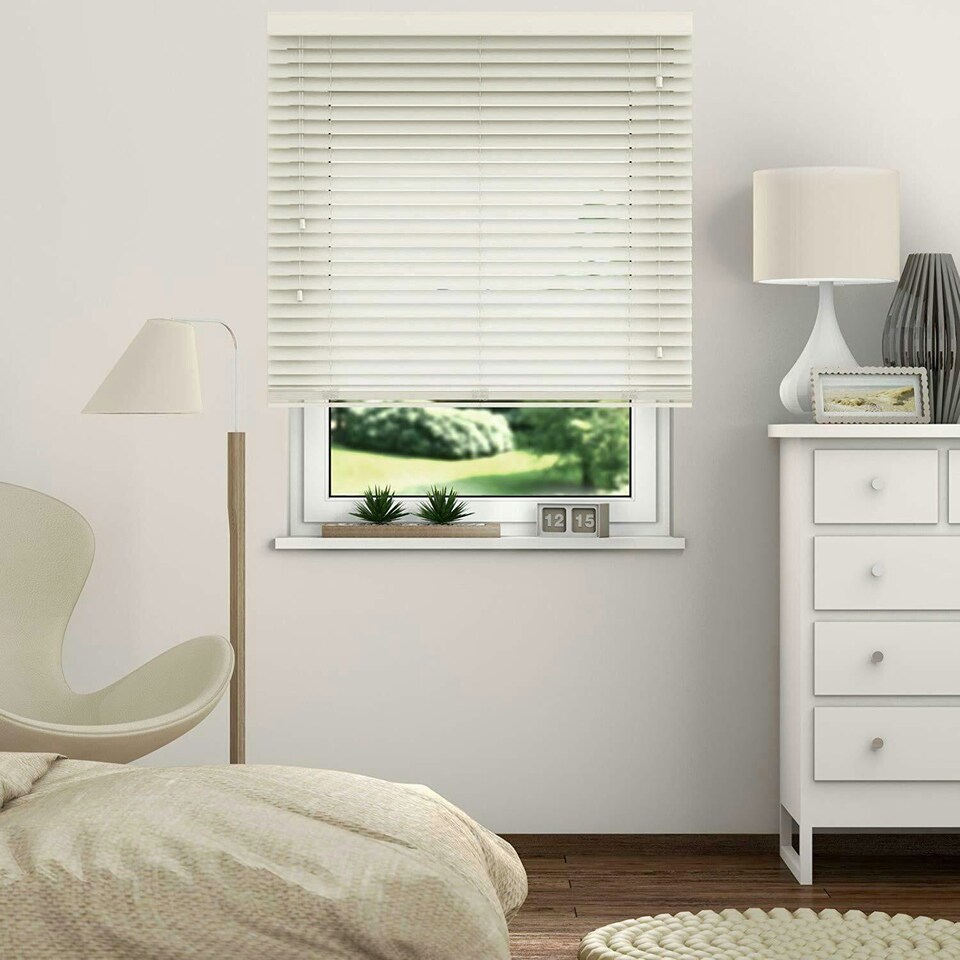 image 1 of 60cm Misty White Faux Wood Venetian Blinds with String (120cm Drop) | White | White