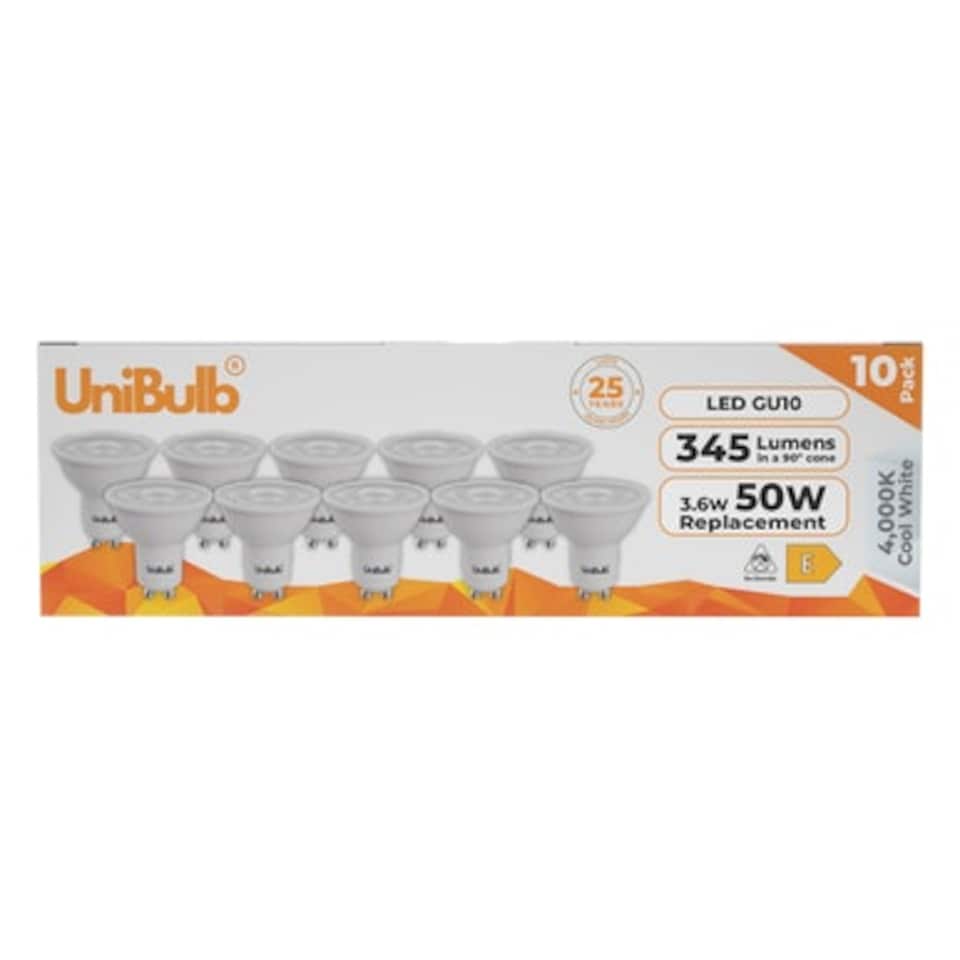 image 1 of UniBulb LED GU10 345lm 3.6W 4000K (Cool White) Light Bulb - Pack of 10