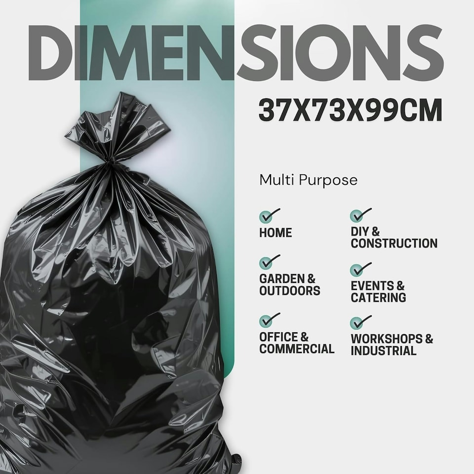 image 1 of Pack of 50 Heavy Duty Black Bin Bags – 80L, Flat Pack