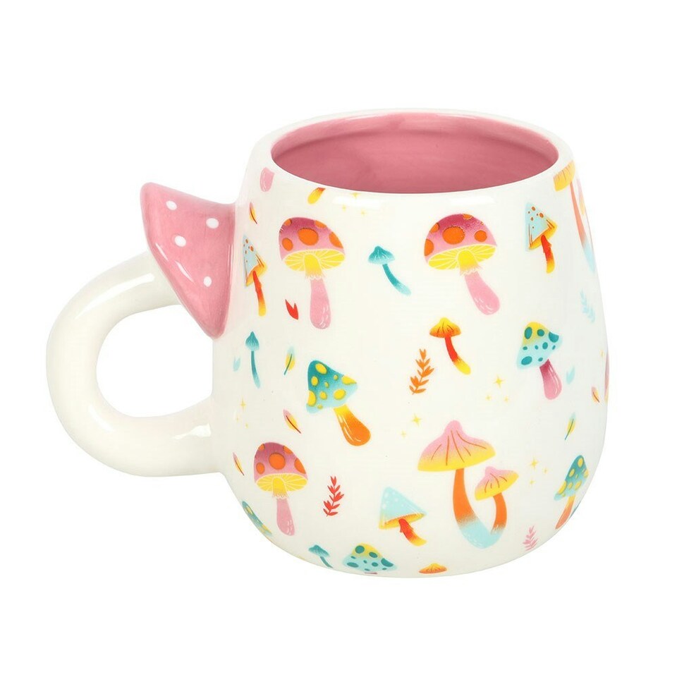 image 1 of Funky Fungi Print Mug with Mushroom Handle