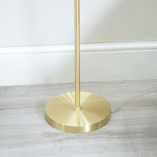 ValueLights Frenchie Pink Tinted Glass Globe Gold Stem Floor Lamp