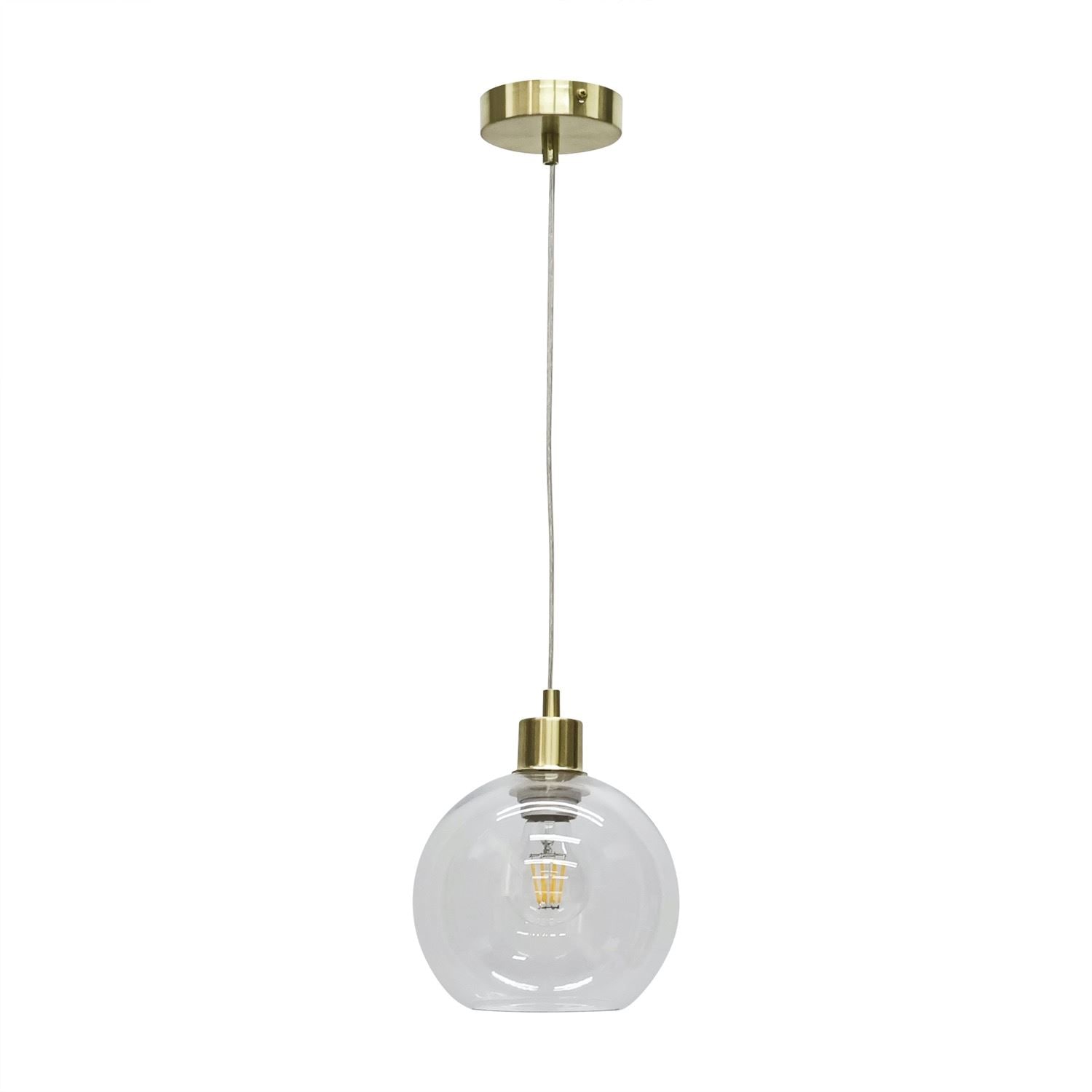 First Choice Lighting Barnum - Clear Glass Globe with Satin Brass Pendant Fitting