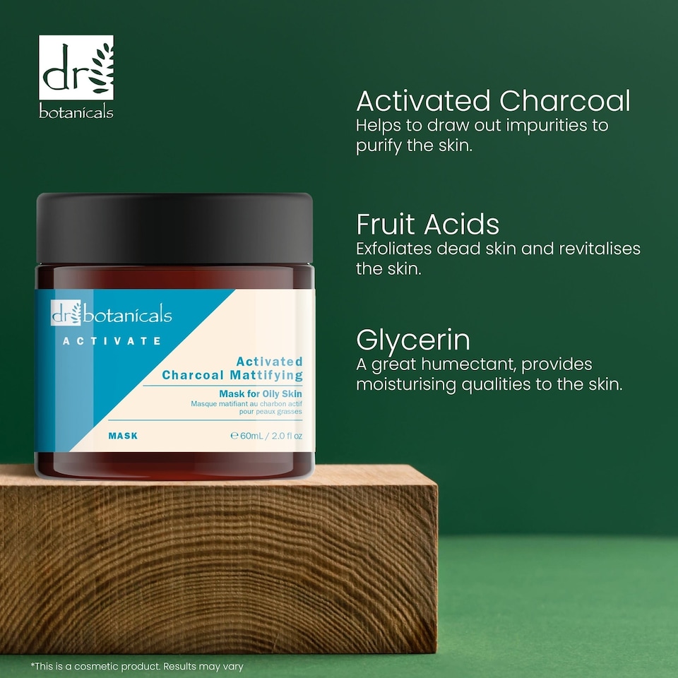 image 1 of Dr Botanicals Activate Charcoal Mattifying Mask for Oily Skin 60ml x 2 Duo Set