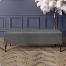 Safar Plain 180cm Ottoman Storage Bench - Plush Velvet Shoe Bench - Grey Upholstery Footstool with Storage