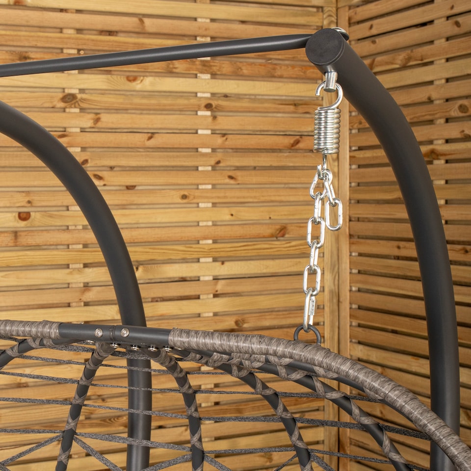 image 1 of Samuel Alexander 2 Seater Hanging Garden Rattan Egg Chair with Steel Frame and Waterproof Cover in Grey | Grey | Grey