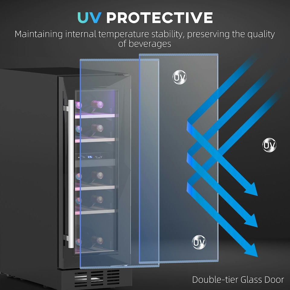 image 1 of HOMCOM 16 Bottle Dual Zone Built-in Wine Cooler Fridge with Glass Door