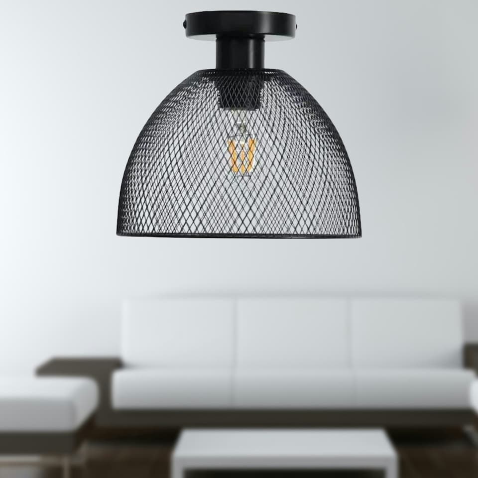 image 1 of First Choice Lighting Cassidy Medium Black Mesh Ceiling Flush Light Black