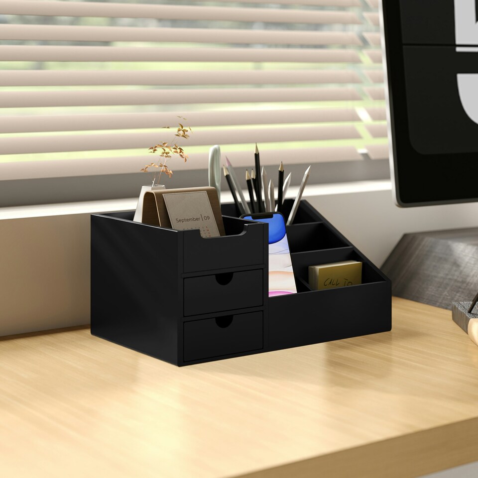 image 1 of HOMCOM Organiser Holder Multi-Function Storage Caddy Drawers Black Black