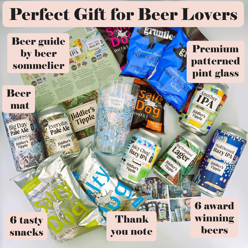 image 1 of Jiddler's Tipple Craft Beer & Snacks Gift Hamper for Men - The Ultimate Birthday Present - The Best Dad Gifts & Husband Gift Basket - 14 Pack Gift Hamper Basket