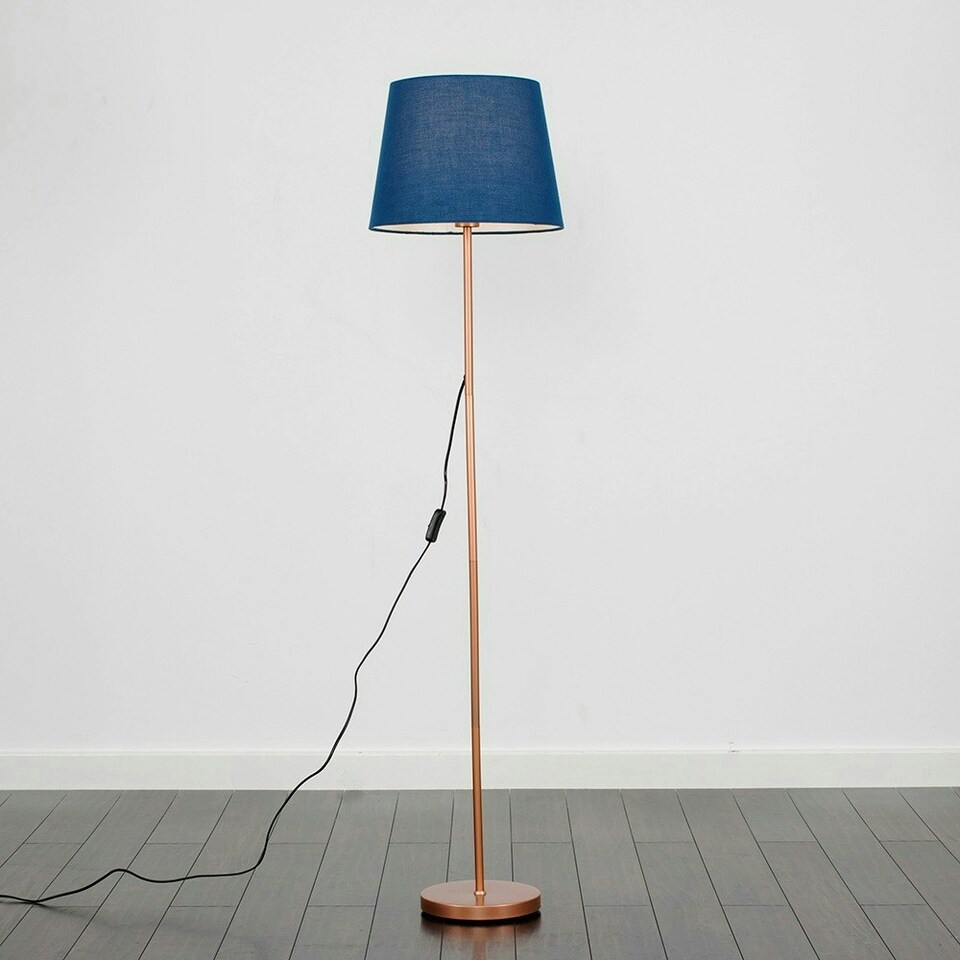 image 1 of ValueLights Charlie Copper Floor Lamp Navy Taper Shade & Bulb