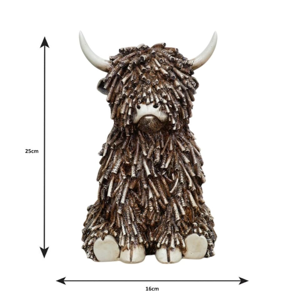 image 1 of Highland Cow Twig Sitting Ornament 25cm Brown